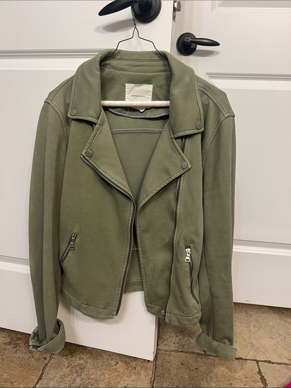 Anthropologie olive green moto-style blazer